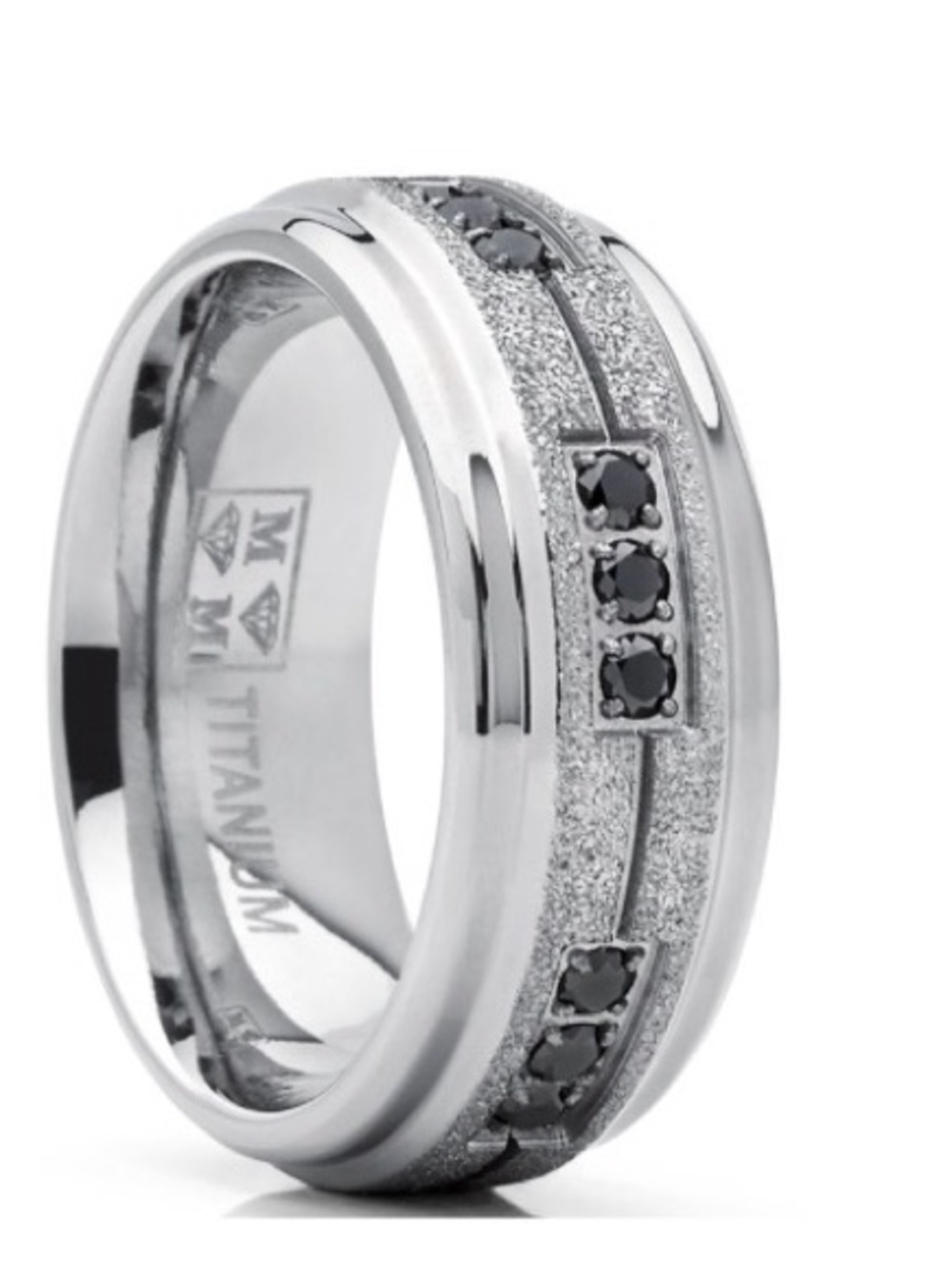 NWT-Men's Black Trinity Titanium 8mm Comfort Fit CZ Wedding Band,Shimmer Finish